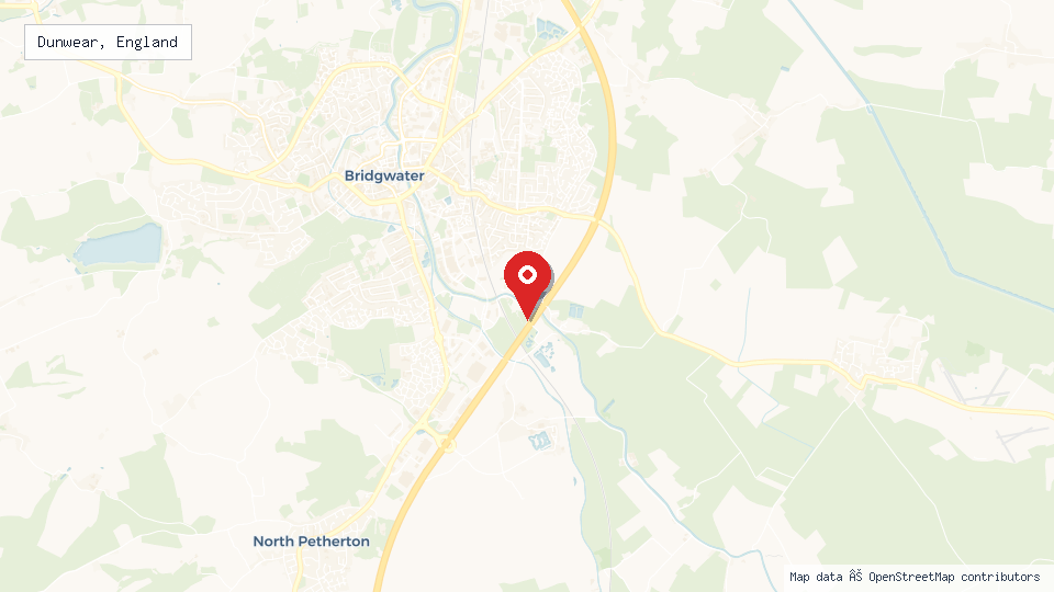Street map of Dunwear, England with location pin