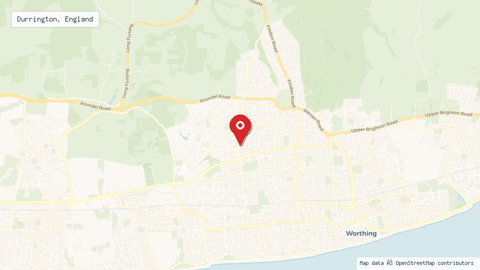 Street map of Durrington, England with location pin