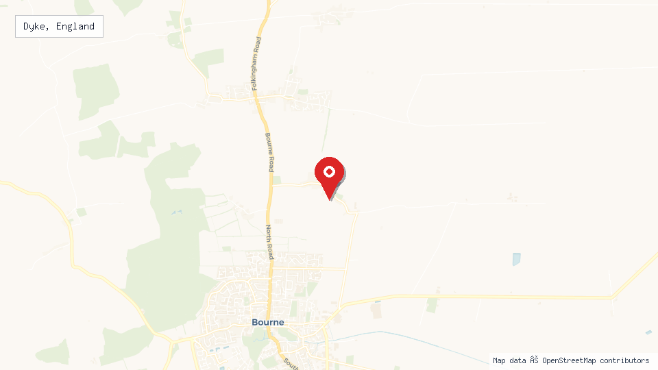 Street map of Dyke, England with location pin