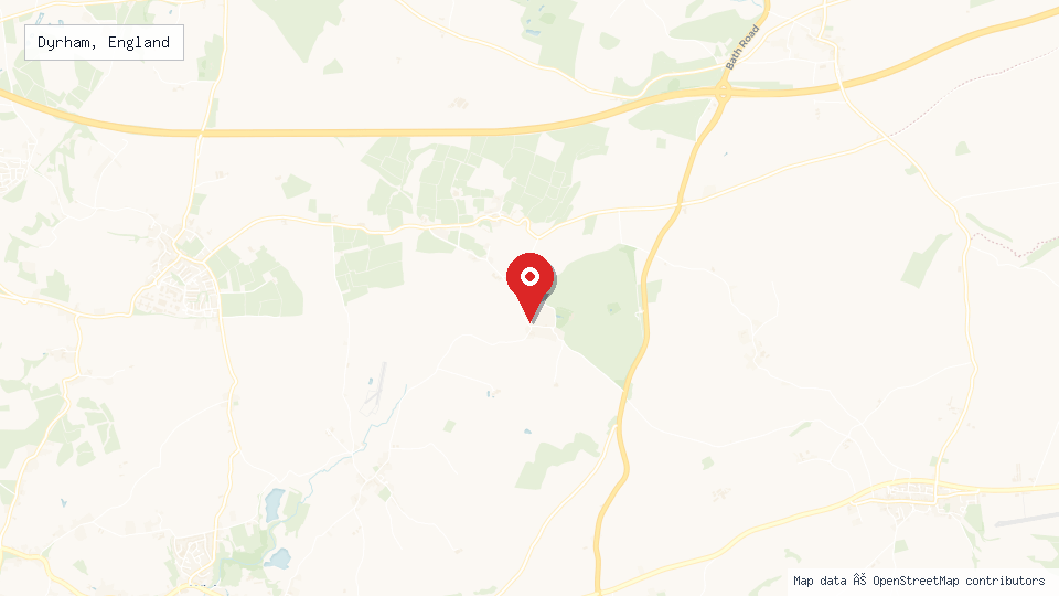 Street map of Dyrham, England with location pin