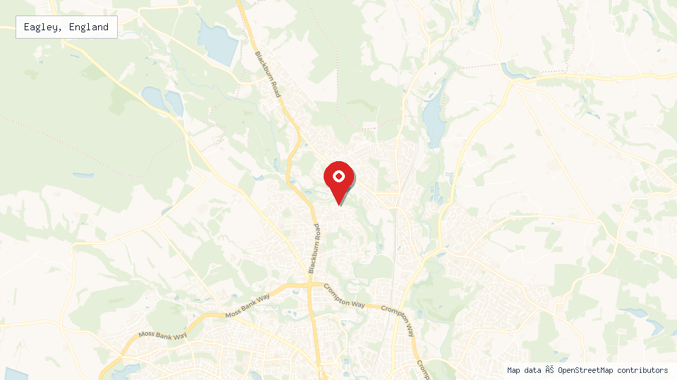 Street map of Eagley, England with location pin