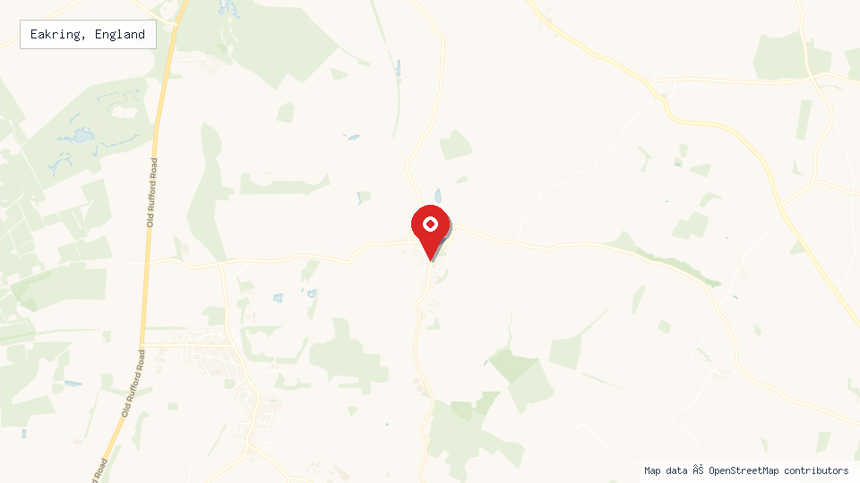 Street map of Eakring, England with location pin