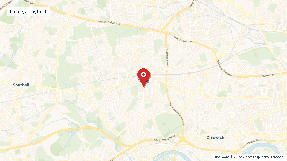Street map of Ealing, England with location pin