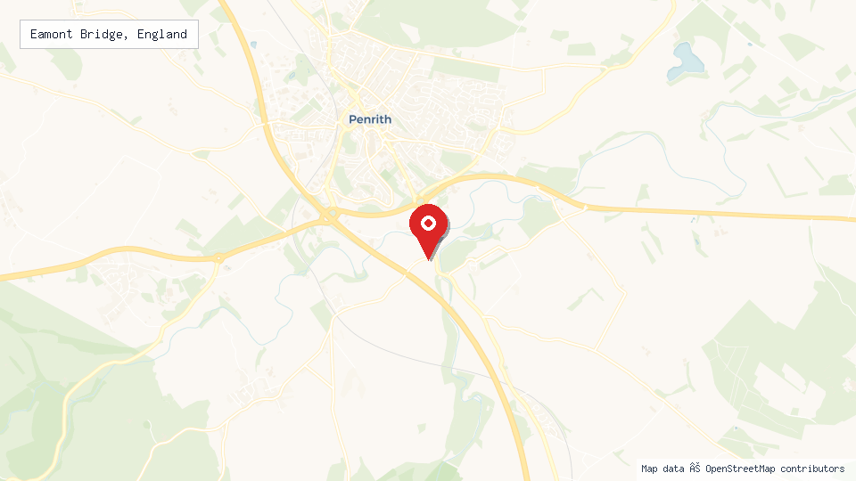 Street map of Eamont Bridge, England with location pin