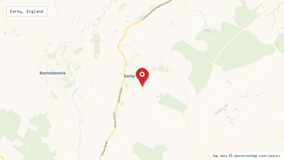 Street map of Earby, England with location pin