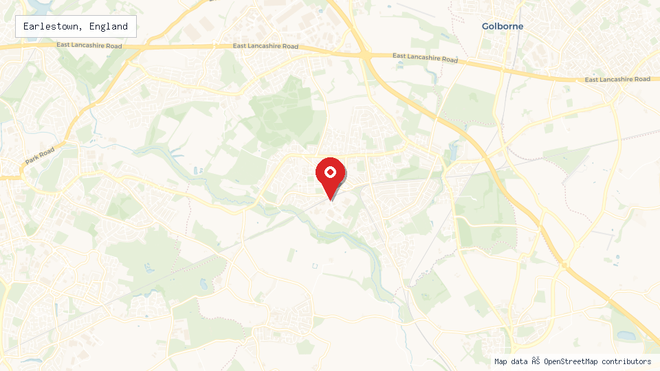 Street map of Earlestown, England with location pin