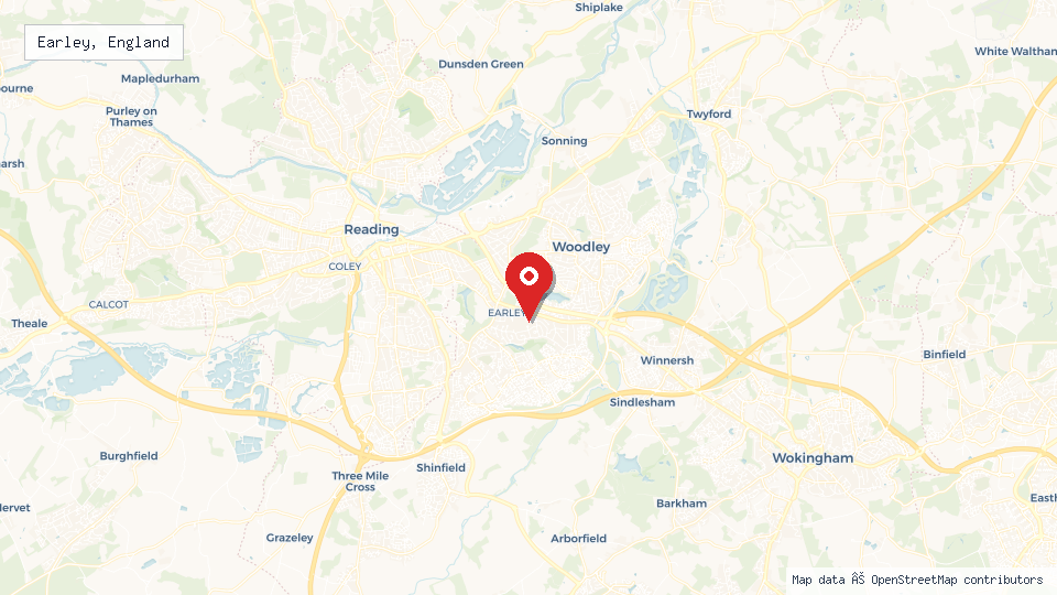 Street map of Earley, England with location pin