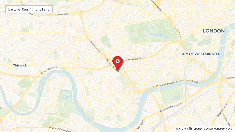 Street map of Earl's Court, England with location pin