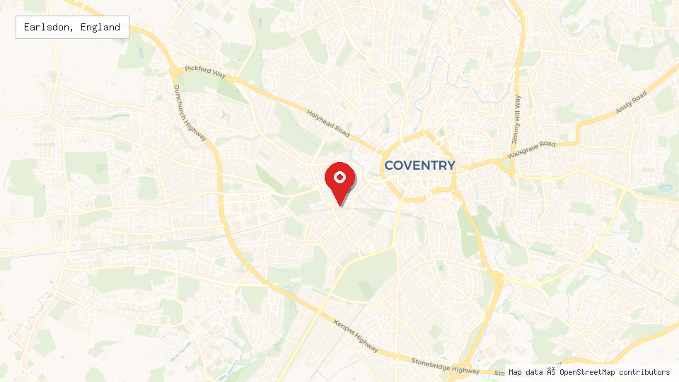 Street map of Earlsdon, England with location pin