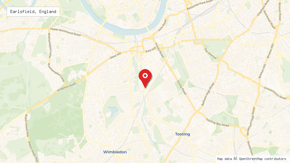 Street map of Earlsfield, England with location pin