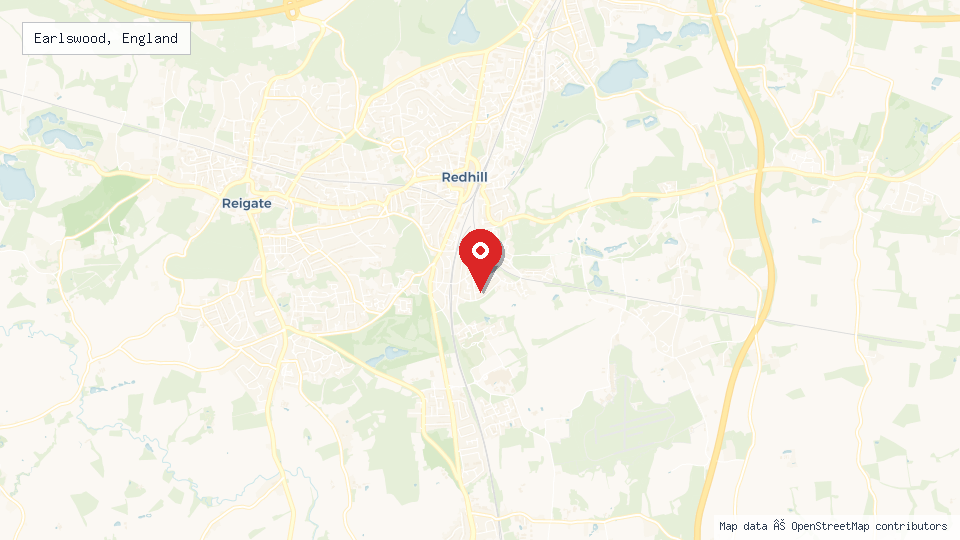 Street map of Earlswood, England with location pin