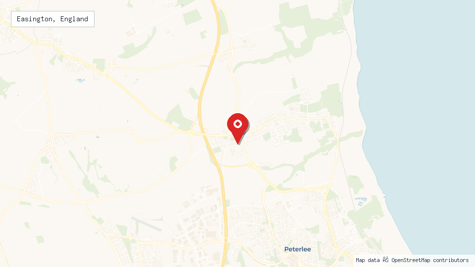Street map of Easington, England with location pin