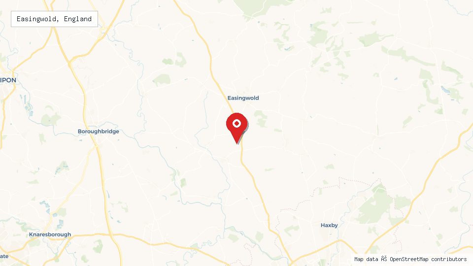 Street map of Easingwold, England with location pin