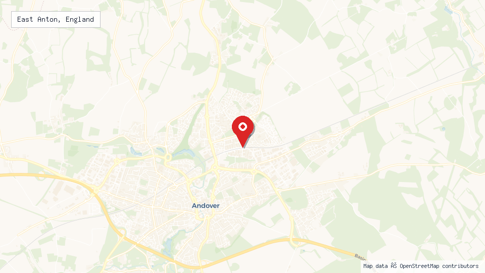 Street map of East Anton, England with location pin