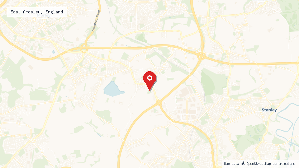 Street map of East Ardsley, England with location pin