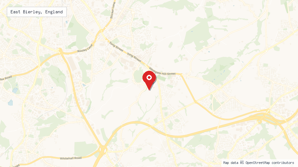 Street map of East Bierley, England with location pin