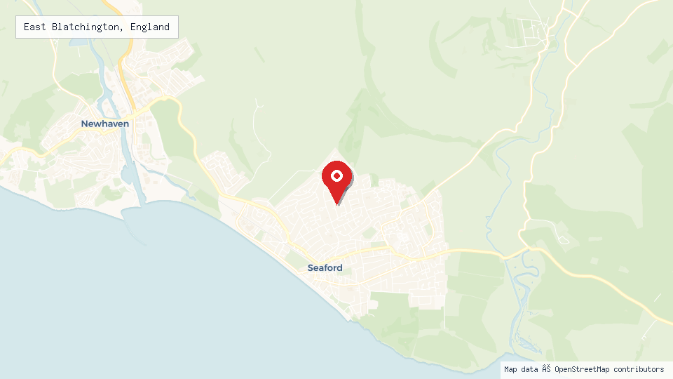 Street map of East Blatchington, England with location pin