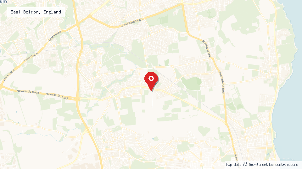 Street map of East Boldon, England with location pin