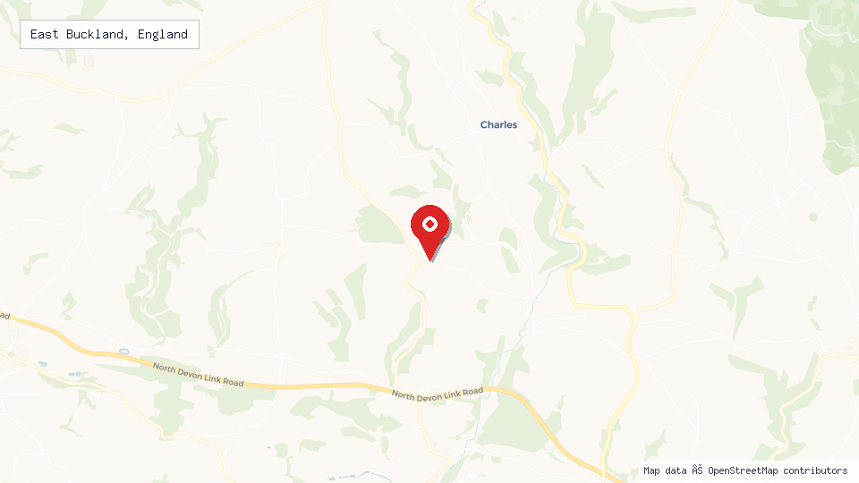 Street map of East Buckland, England with location pin