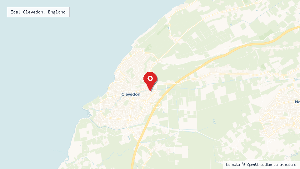 Street map of East Clevedon, England with location pin