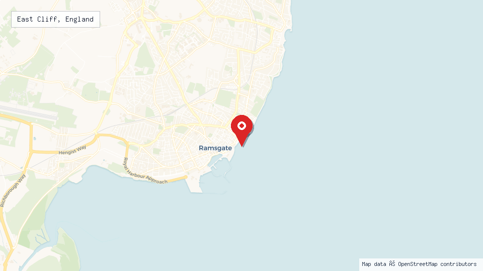 Street map of East Cliff, England with location pin