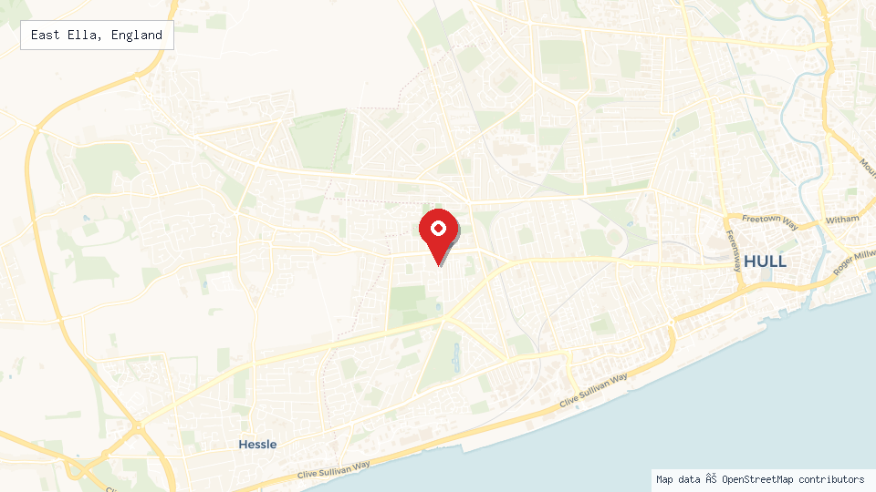 Street map of East Ella, England with location pin