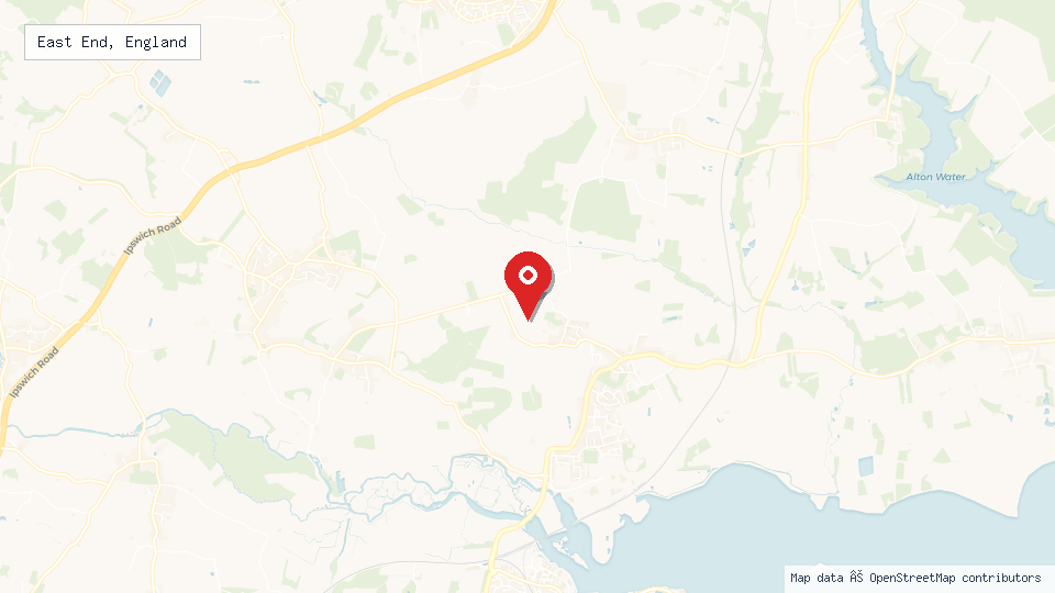 Street map of East End, England with location pin