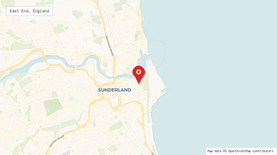 Street map of East End, England with location pin