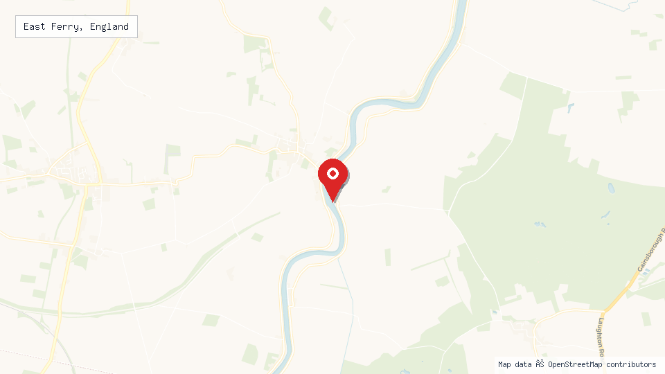 Street map of East Ferry, England with location pin