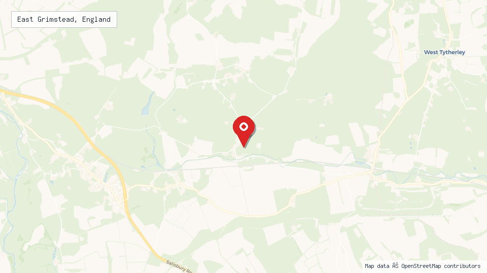 Street map of East Grimstead, England with location pin
