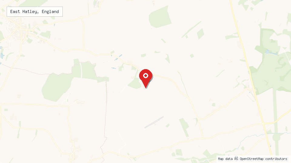 Street map of East Hatley, England with location pin
