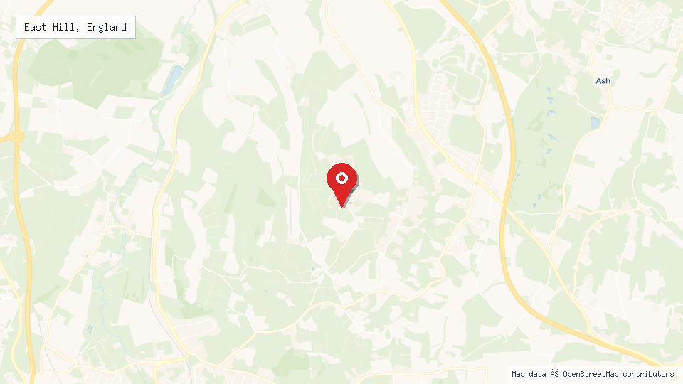Street map of East Hill, England with location pin