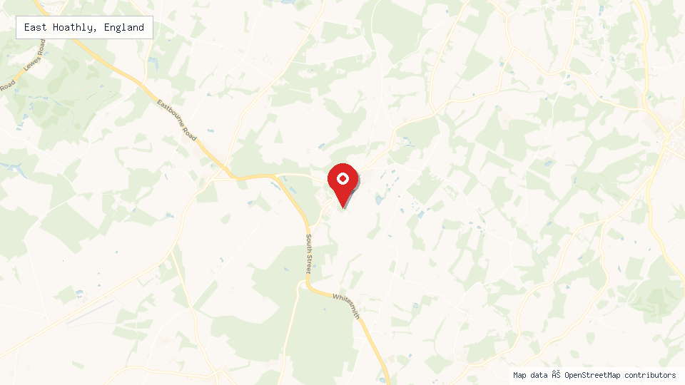 Street map of East Hoathly, England with location pin