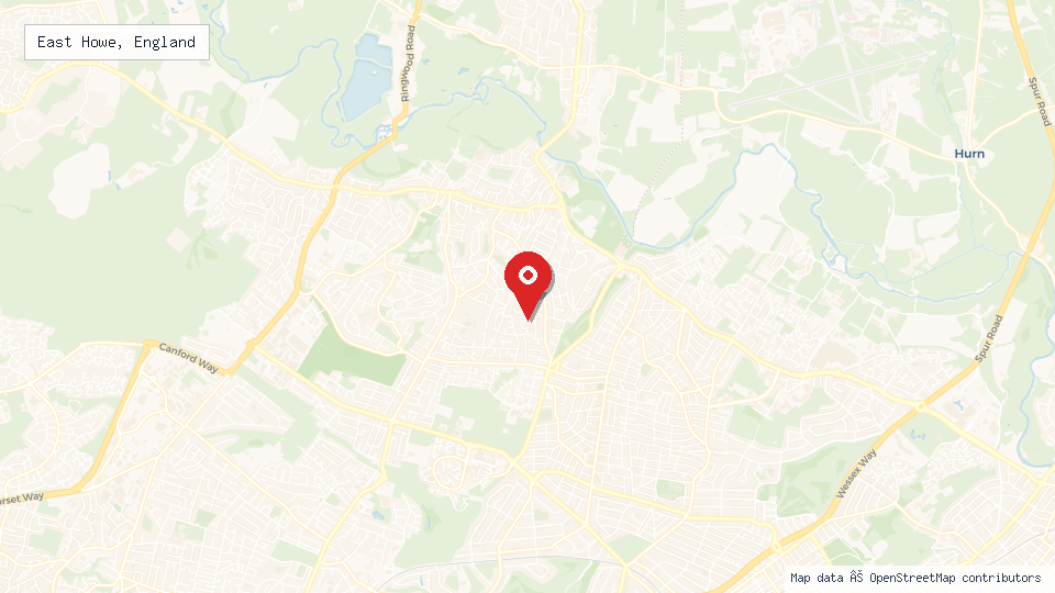 Street map of East Howe, England with location pin