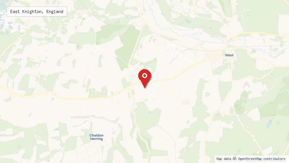 Street map of East Knighton, England with location pin