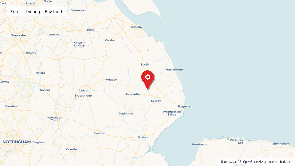 Street map of East Lindsey, England with location pin