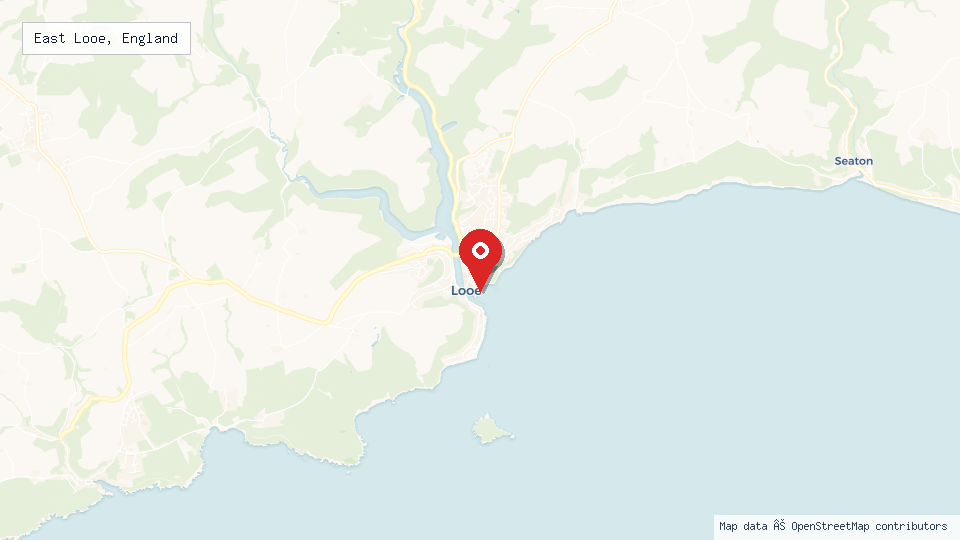 Street map of East Looe, England with location pin