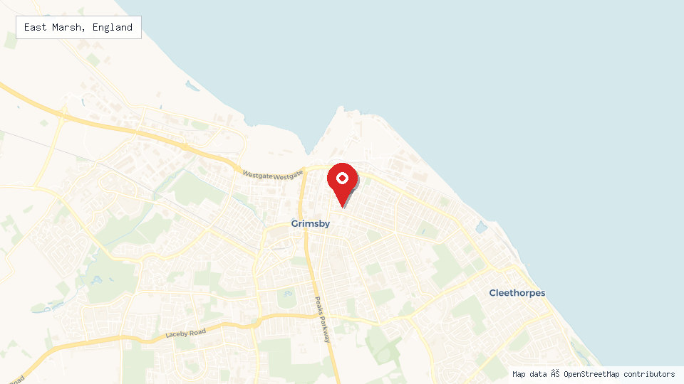 Street map of East Marsh, England with location pin