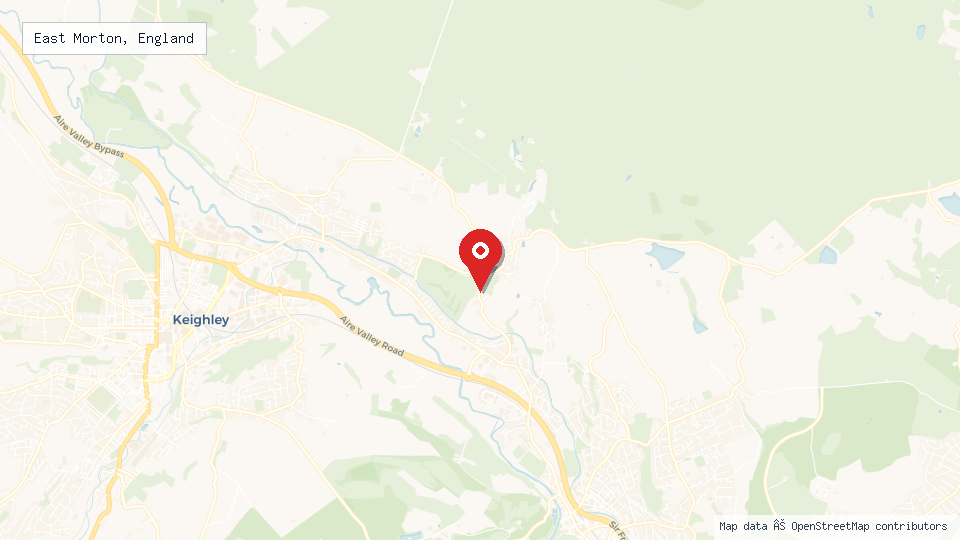 Street map of East Morton, England with location pin