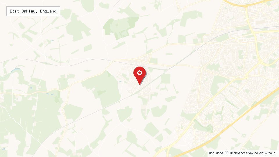 Street map of East Oakley, England with location pin