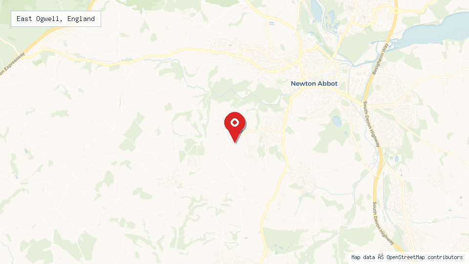 Street map of East Ogwell, England with location pin