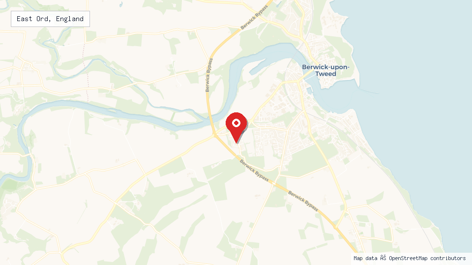 Street map of East Ord, England with location pin