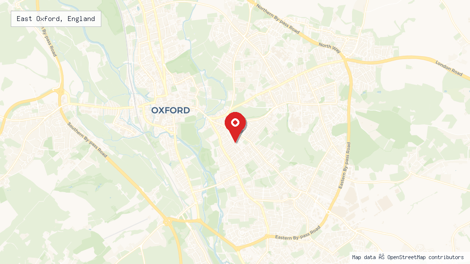 Street map of East Oxford, England with location pin