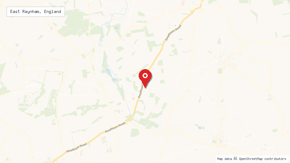 Street map of East Raynham, England with location pin
