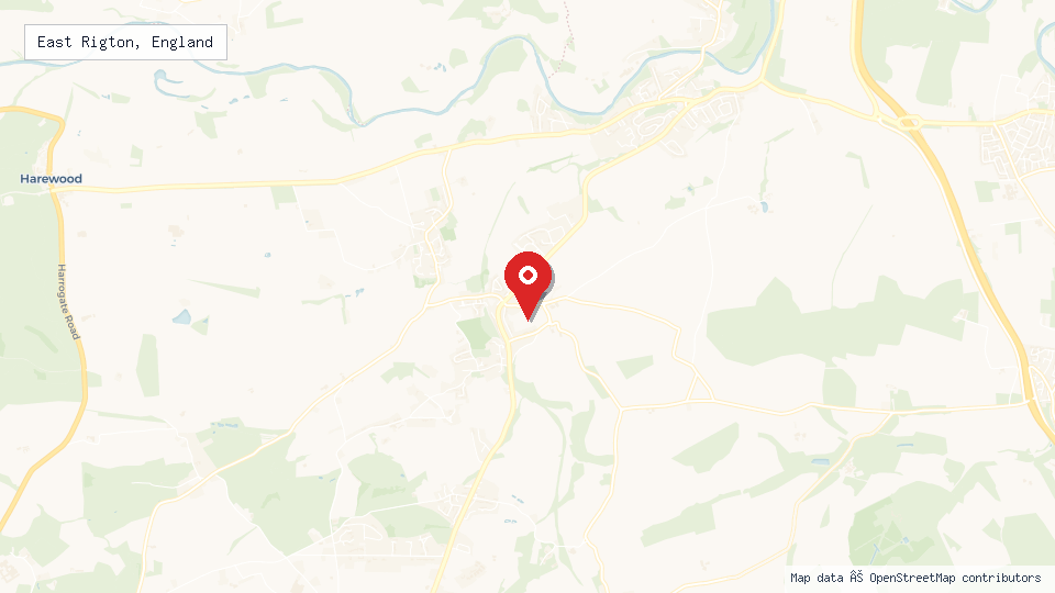 Street map of East Rigton, England with location pin