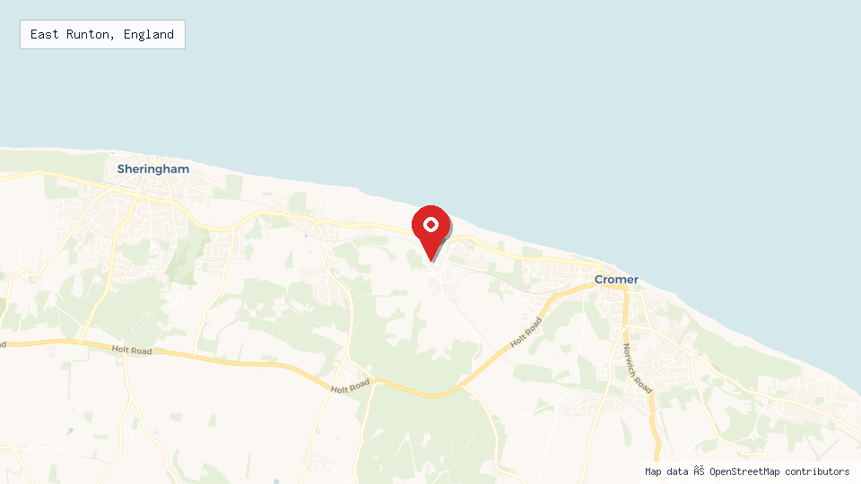 Street map of East Runton, England with location pin