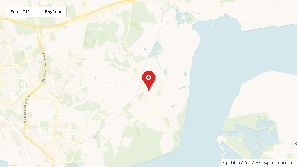 Street map of East Tilbury, England with location pin