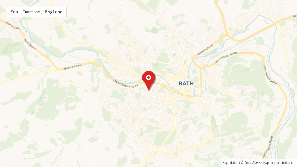 Street map of East Twerton, England with location pin