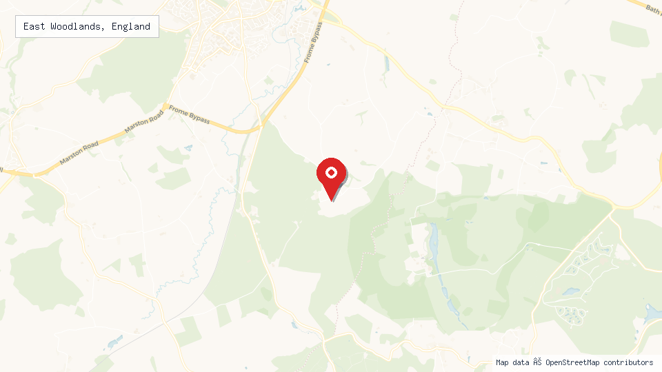 Street map of East Woodlands, England with location pin
