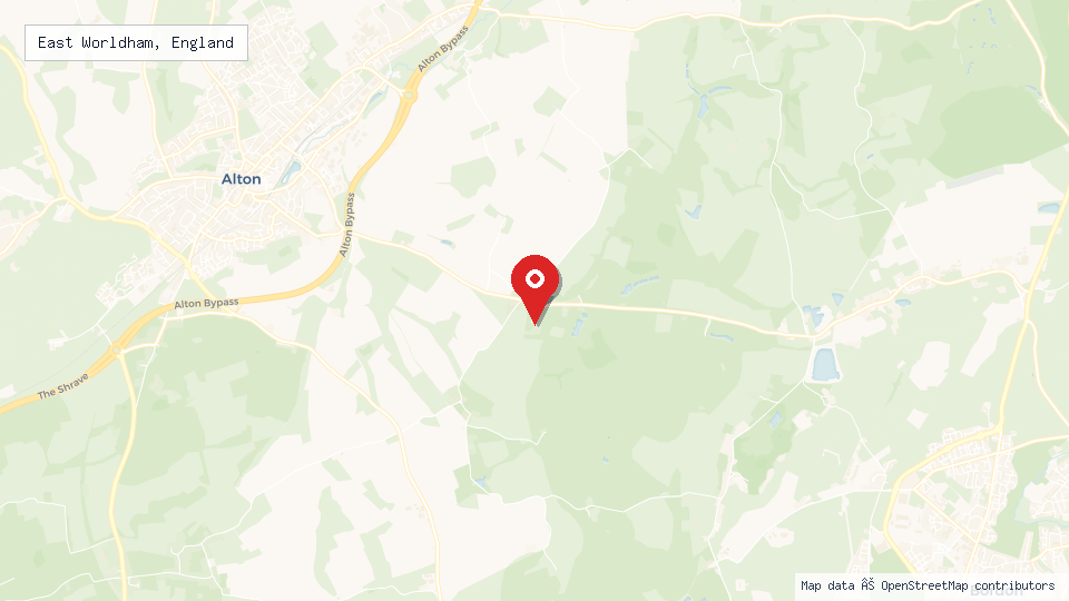 Street map of East Worldham, England with location pin